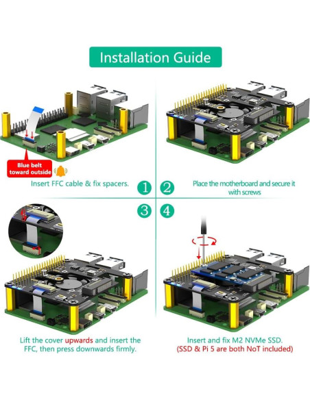 Adaptador PCIe 3 en 1 Sintech M.2 NVMe para Raspberry Pi 5