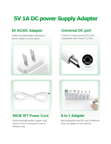 Adaptador de Alimentación AC/DC 5V 1A Arkare con 8 Enchufes