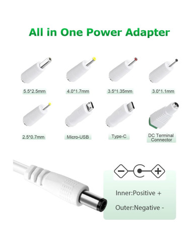 Adaptador de Alimentación AC/DC 5V 1A Arkare con 8 Enchufes