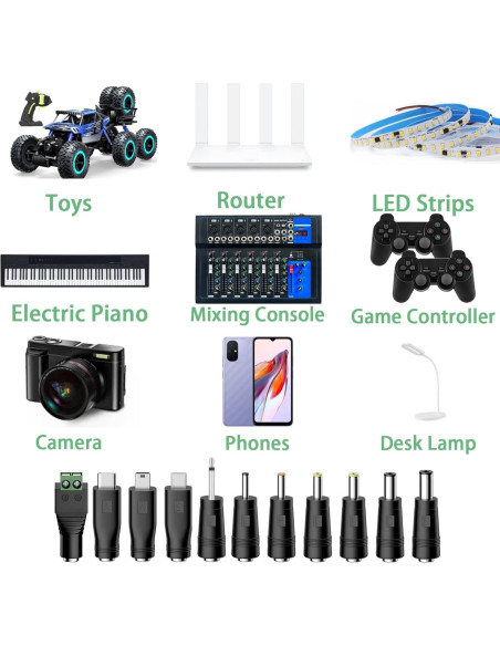 Adaptador de corriente 5V 1A con 10 puntas - Cargador universal