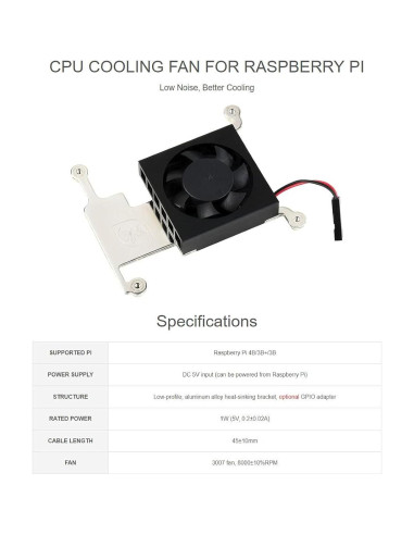 Ventilador de Enfriamiento para CPU Waveshare Raspberry Pi 4B/3B+