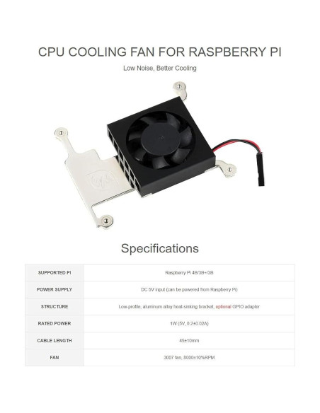 Ventilador de Enfriamiento para CPU Waveshare Raspberry Pi 4B/3B+