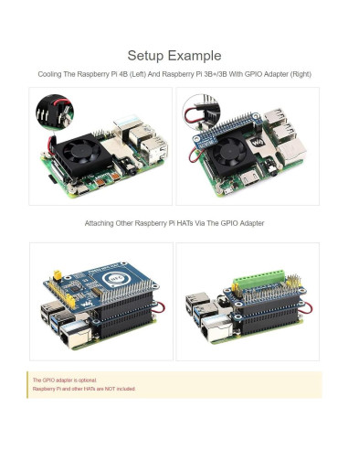 Ventilador de Enfriamiento para CPU Waveshare Raspberry Pi 4B/3B+