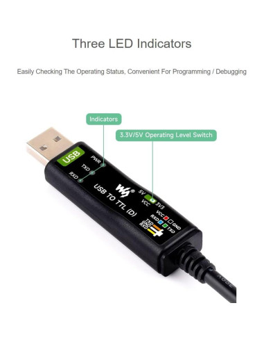 Cable Adaptador USB a TTL Waveshare FT232RNL 3.3V/5V
