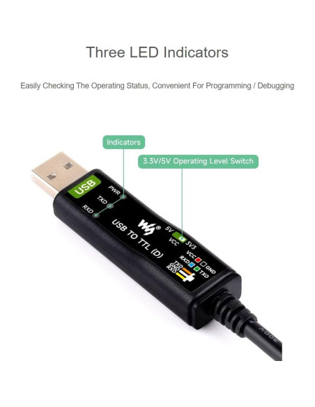 Cable Adaptador USB a TTL Waveshare FT232RNL 3.3V/5V
