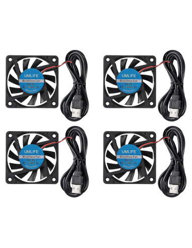 4 Ventiladores USB 60mm UMLIFE 6015 5V para PC y Raspberry Pi