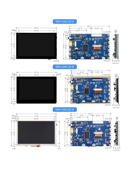 Pantalla Táctil 5" Waveshare 800cd/m IPS para Raspberry Pi