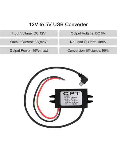 Convertidor 12V a 5V Micro USB AOICRIE 3A 15W a Prueba de Agua