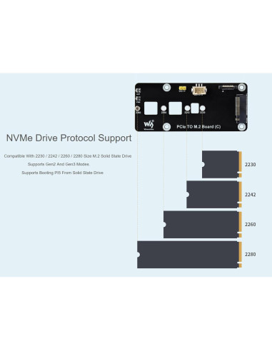 Adaptador PCIe a M.2 NVMe Waveshare para Raspberry Pi 5