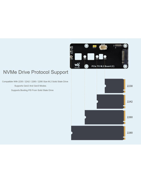 Adaptador PCIe a M.2 NVMe Waveshare para Raspberry Pi 5