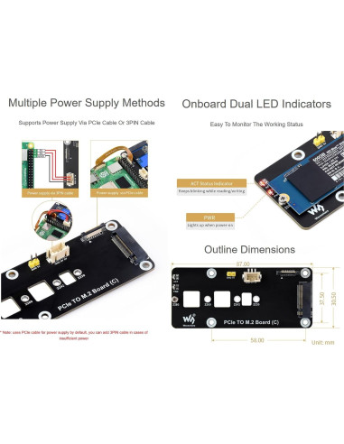 Adaptador PCIe a M.2 NVMe Waveshare para Raspberry Pi 5