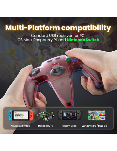Controlador Inalámbrico N64 SAFFUN para Switch Online Rojo