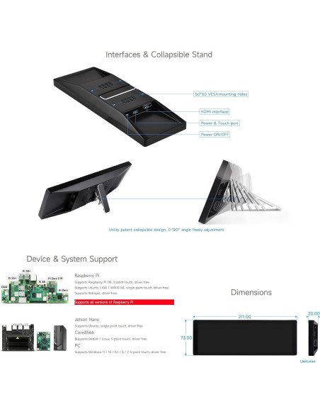 Pantalla IPS 7.9" Waveshare 400x1280 HDMI con Altavoz Hi-Fi