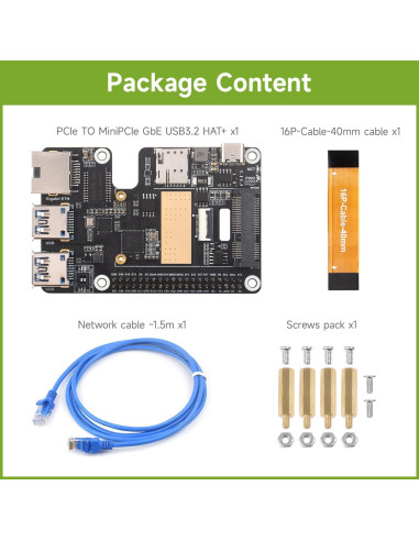 Waveshare PCIe a MiniPCIe Gigabit Ethernet USB 3.2 HAT