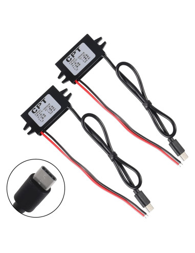 2 Pcs Convertidor DC 12V/24V a 5V 3A AITRIP Tipo-C USB