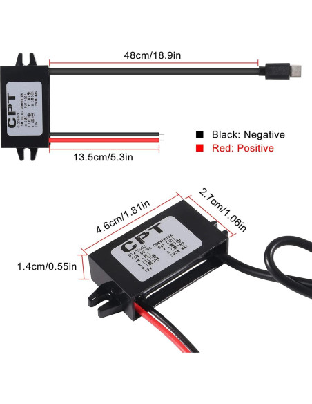 2 Pcs Convertidor DC 12V/24V a 5V 3A AITRIP Tipo-C USB