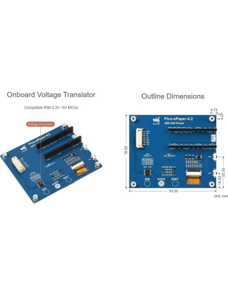 Módulo Pantalla E-Paper 4.2" Waveshare Pico 400x300 Rojo/Negro/Blanco