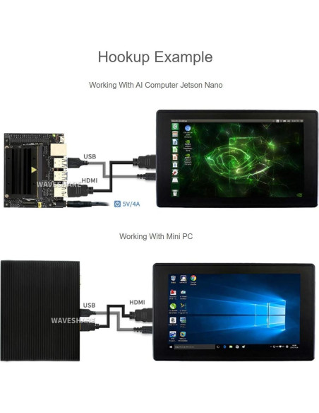 Pantalla LCD 7" Waveshare HDMI Táctil 1024x600 con Funda