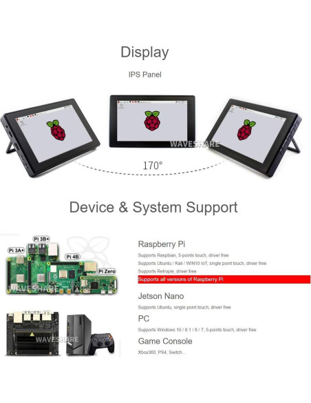 Pantalla LCD 7" Waveshare HDMI Táctil 1024x600 con Funda