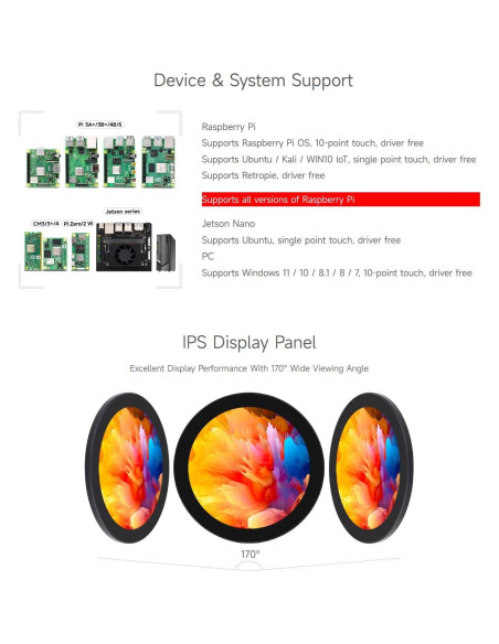 Pantalla Táctil Redonda HDMI Waveshare 10.16 cm 720p 10 Puntos