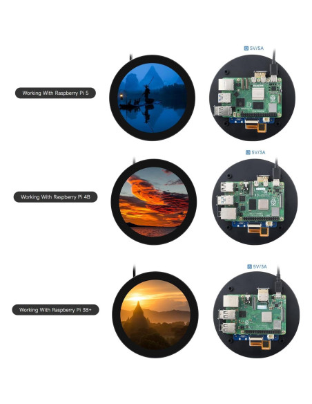 Pantalla Táctil Redonda HDMI Waveshare 10.16 cm 720p 10 Puntos