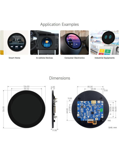 Pantalla Táctil Redonda HDMI Waveshare 10.16 cm 720p 10 Puntos