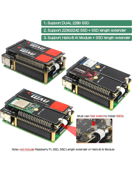 Geekworm X1004 PCIe Doble M.2 HAT NVMe 2280 para Raspberry Pi 5
