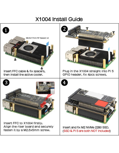 Geekworm X1004 PCIe Doble M.2 HAT NVMe 2280 para Raspberry Pi 5