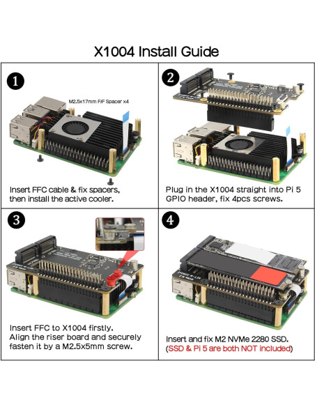 Geekworm X1004 PCIe Doble M.2 HAT NVMe 2280 para Raspberry Pi 5