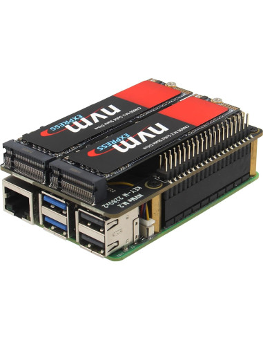 Geekworm X1004 PCIe Doble M.2 HAT NVMe 2280 para Raspberry Pi 5