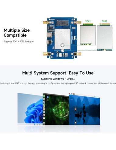 Placa de Expansión 5G Waveshare RM530N-GL, USB 3.2, Aluminio