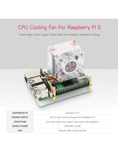 Ventilador de Enfriamiento CPU Waveshare ICE Tower para Raspberry Pi 5