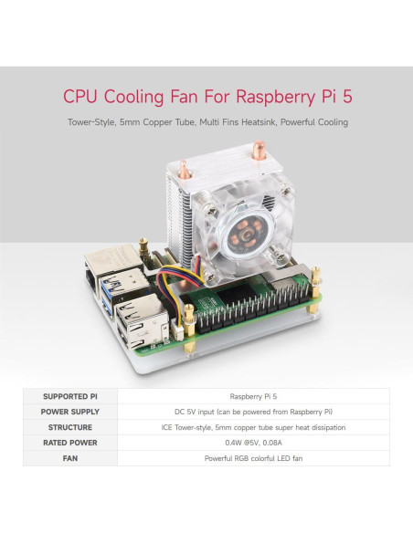 Ventilador de Enfriamiento CPU Waveshare ICE Tower para Raspberry Pi 5
