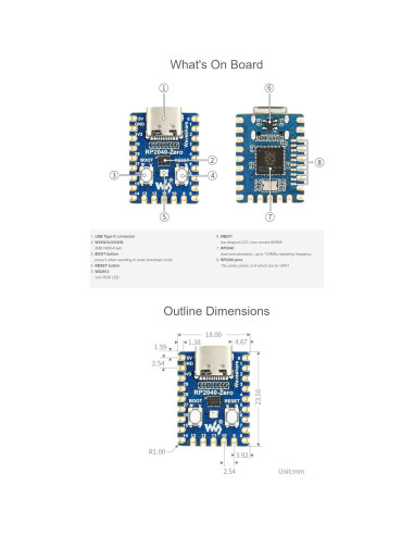 Placa Microcontrolador RP2040-Cero Coolwell USB-C 19.98g