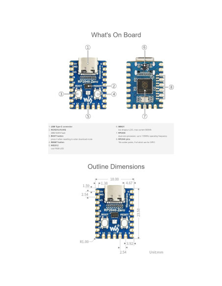 Placa Microcontrolador RP2040-Cero Coolwell USB-C 19.98g