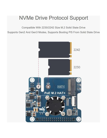Placa de Expansión POE M.2 HAT+ Waveshare para Raspberry Pi 5