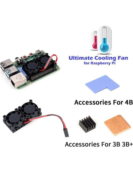 Ventilador Doble con Disipador para Raspberry Pi 2B 3B 4B Enokay