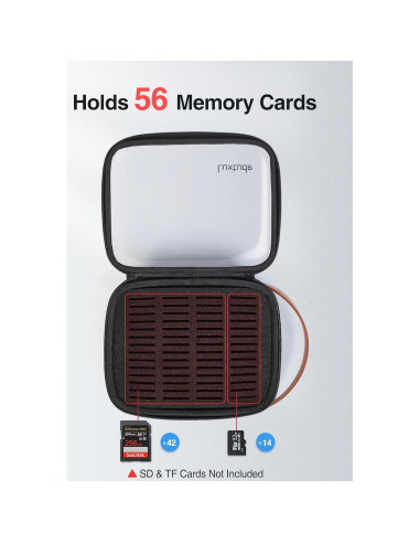 Estuche para tarjetas SD Luxtude, 56 ranuras, transparente