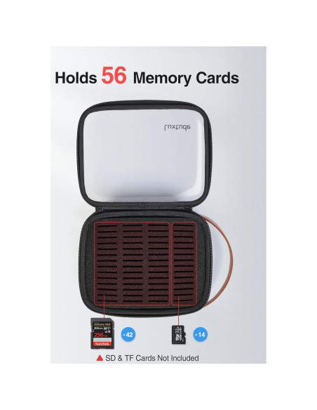 Estuche para tarjetas SD Luxtude, 56 ranuras, transparente