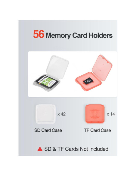 Estuche para tarjetas SD Luxtude, 56 ranuras, transparente