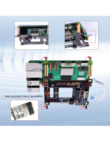 Placa Periférica PCIe M.2 E-Key NVMe SSD GeeekPi M01 para Raspberry Pi 5