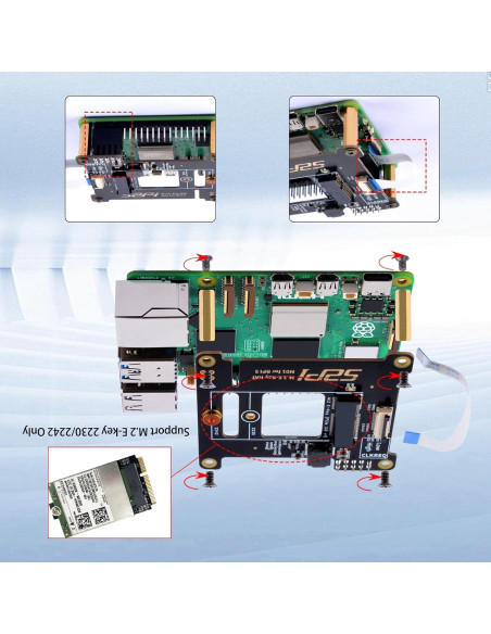 Placa Periférica PCIe M.2 E-Key NVMe SSD GeeekPi M01 para Raspberry Pi 5