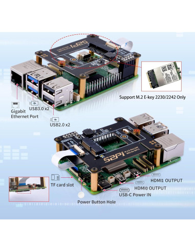 Placa Periférica PCIe M.2 E-Key NVMe SSD GeeekPi M01 para Raspberry Pi 5