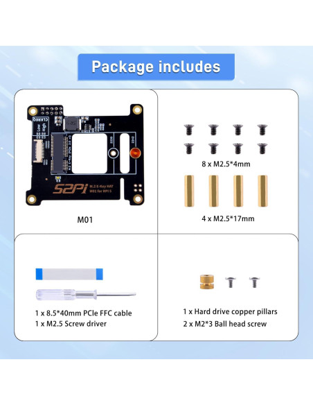 Placa Periférica PCIe M.2 E-Key NVMe SSD GeeekPi M01 para Raspberry Pi 5