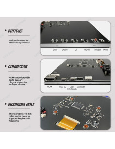 Monitor LCD Táctil 10.1" LESOWN 1024x600 HDMI para Raspberry Pi 2