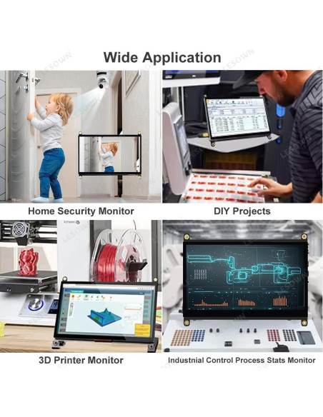 Monitor LCD Táctil 10.1" LESOWN 1024x600 HDMI para Raspberry Pi