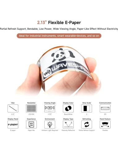 Pantalla E-Ink Flexible 2.13" Waveshare 212x104 SPI