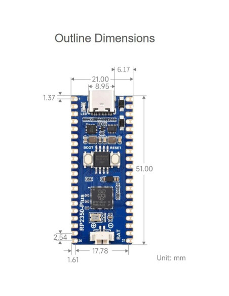 Placa de Desarrollo Waveshare RP2350 MCU Board Plus 4MB