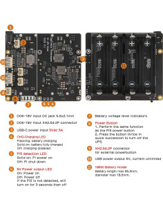 UPS Geekworm X1202 para Raspberry Pi 5 - 5V 5A, 6-18V 2