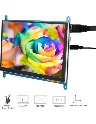Pantalla Táctil 7" SuziePi IPS 1024x600 HDMI RPi Compatible